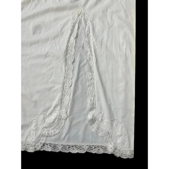 Vintage Shadow Line White Nylon Lace Trim Slit A-Line Midi Skirt Size M - Picture 7 of 8